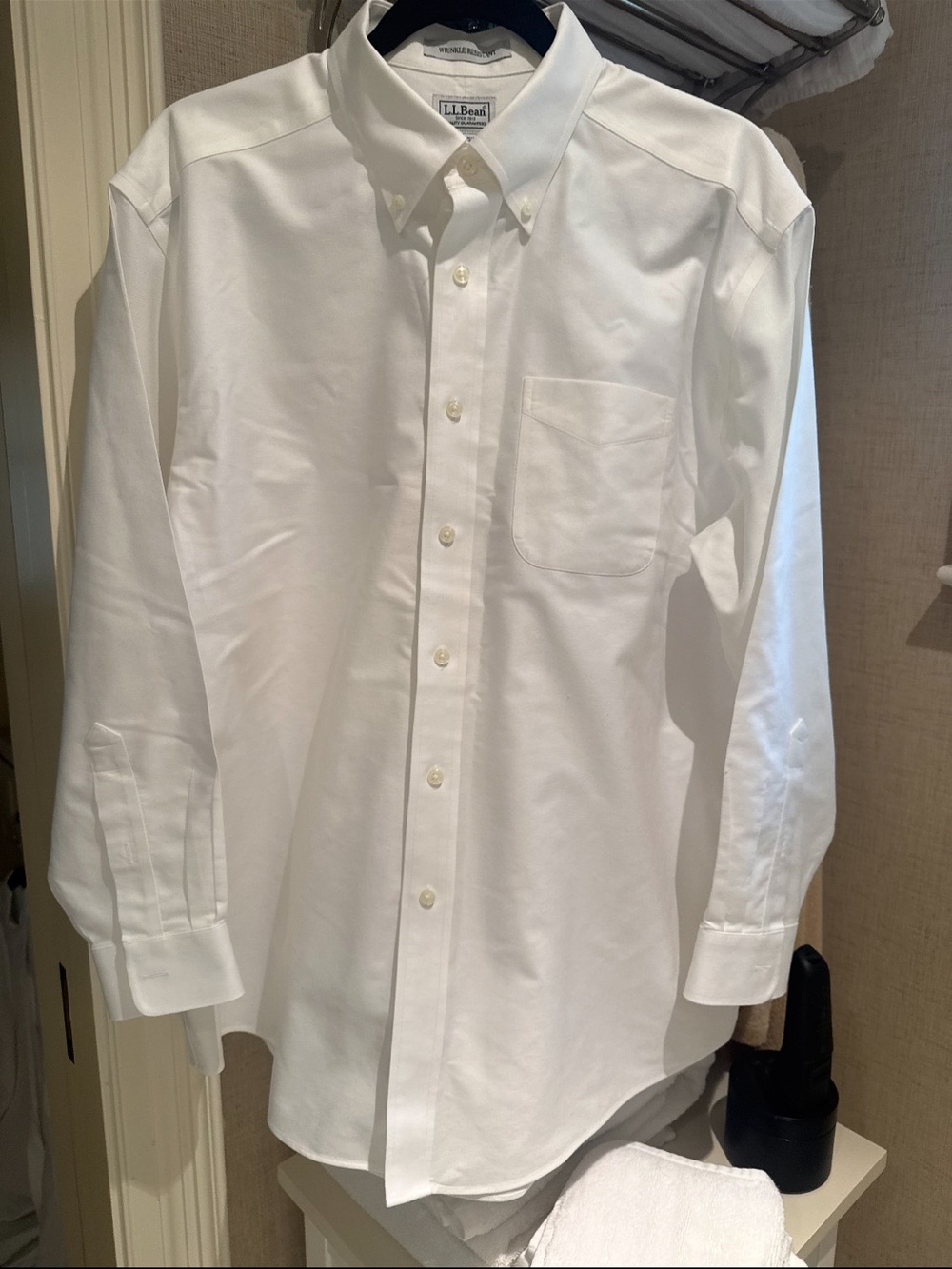 L.L. Bean White Long-Sleeve Button-Down Dress Shirt